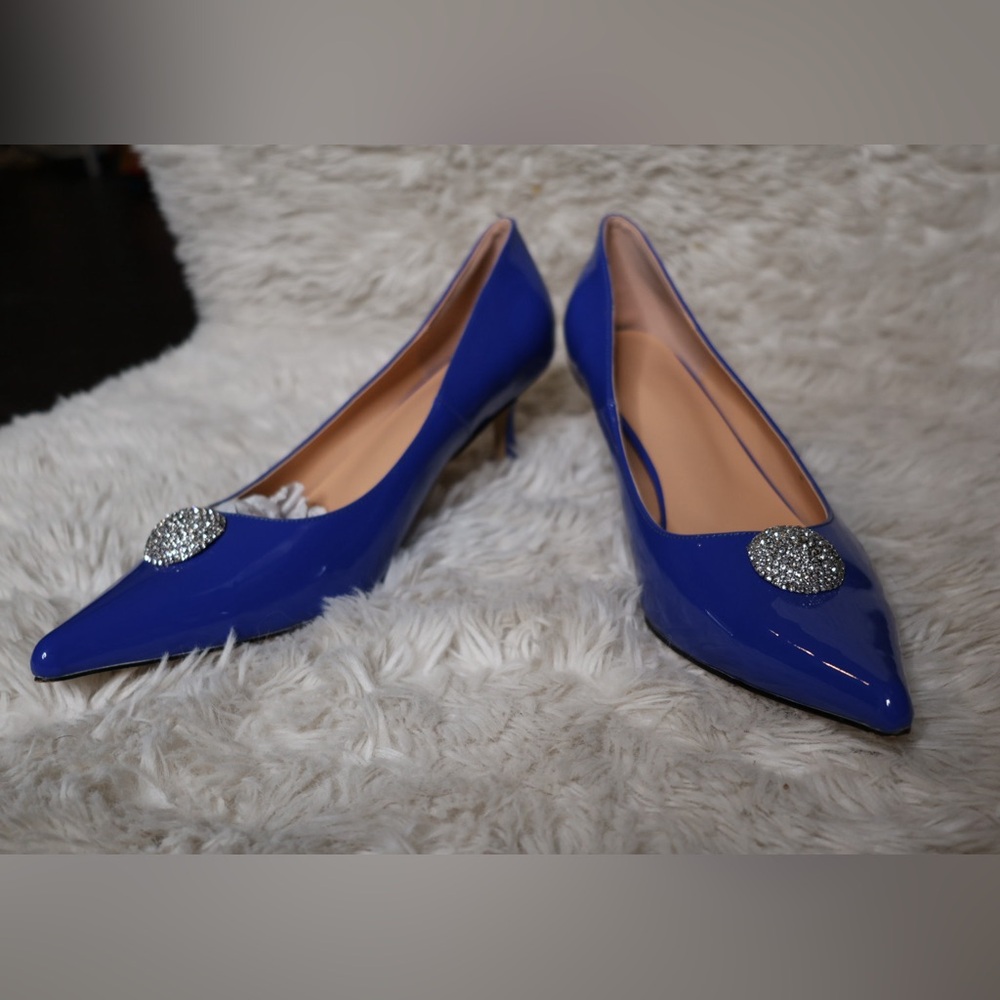 Stunning Royal Blue Patent Leather 3 Inch Heels With Silver Rhinestones 11